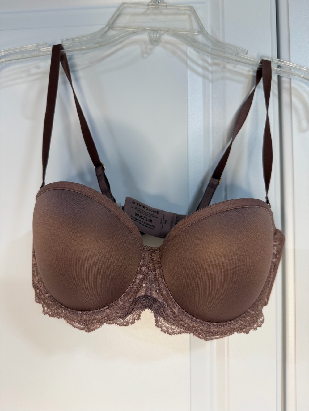 ThirdLove Strapless Convertible Bra in Mauve Brown with Lace Band